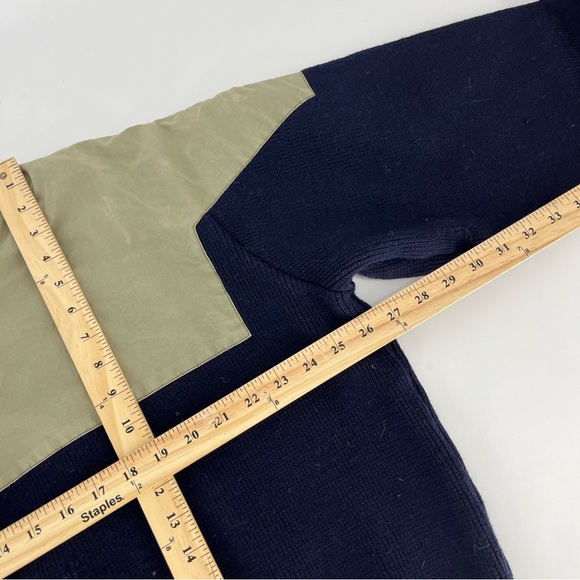 Vintage C.C. Filson Sweater Mens Medium Navy Blue  Tan Waterfowl Henley Heavy - Picture 7 of 9